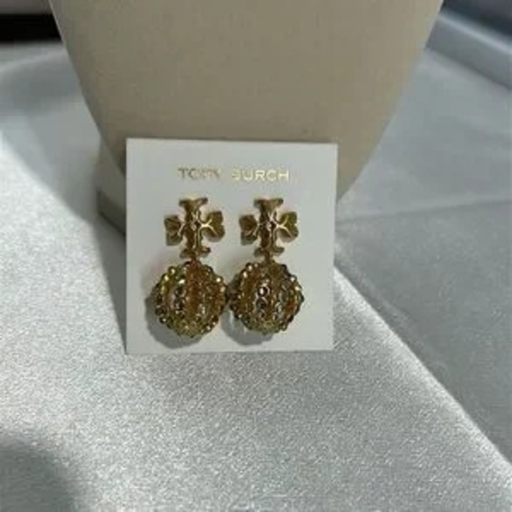 New Tory Burch gold and baby blue earrings